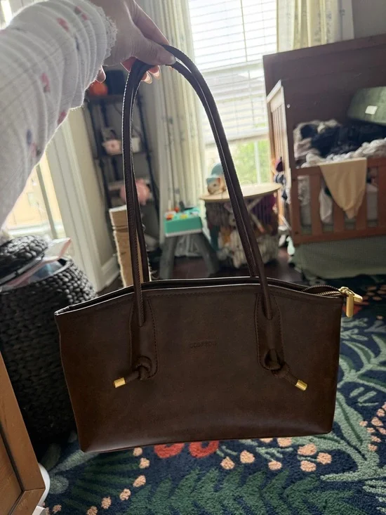 Brown Shoulder Bag with Gold-Tone Accents - Picture 5 of 5